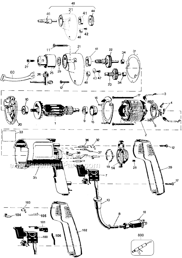 Page A Diagram and Parts List for 1180 Type 100 Black and Decker Electric Drill